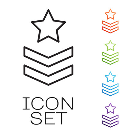 Black line Military rank icon isolated on white background. Military badge sign. Set icons colorful. Vectorのイラスト素材