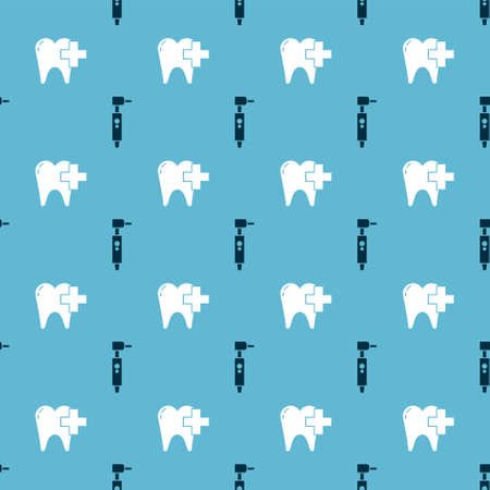 Set Tooth drill and Dental clinic for dental care tooth on seamless pattern. Vectorのイラスト素材