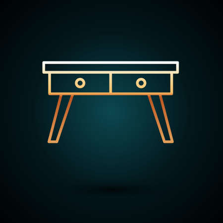 Gold line Office desk icon isolated on dark blue background. Vectorのイラスト素材