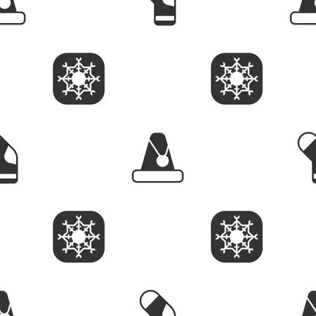 Set Christmas stocking, Santa Claus hat and Snowflake on seamless pattern. Vectorのイラスト素材