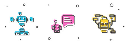 Set Disassembled robot, Bot and Robot icon. Vector