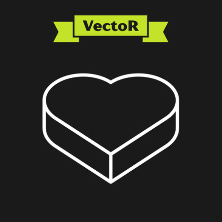 White line Candy in heart shaped box and bow icon isolated on black background. Valentines Day. Vectorのイラスト素材