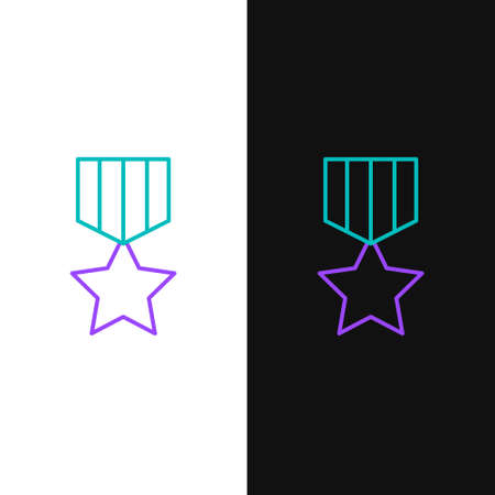 Line Military reward medal icon isolated on white and black background. Army sign. Colorful outline concept. Vectorのイラスト素材