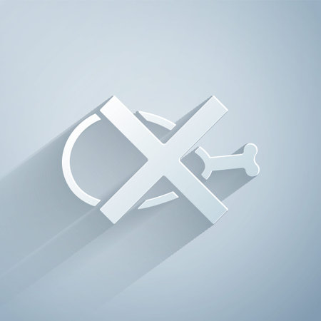 Paper cut No meat icon isolated on grey background. No fast food allowed - vegetarian food. Paper art style. Vectorのイラスト素材