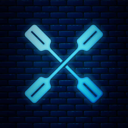 Glowing neon Paddle icon isolated on brick wall background. Paddle boat oars. Vectorのイラスト素材