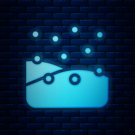 Glowing neon Snowfall icon isolated on brick wall background. Snow falling winter snowflakes christmas new year. Merry Christmas and Happy New Year. Vectorのイラスト素材
