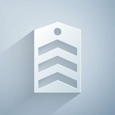 Paper cut badge icon isolated on grey background. Military badge sign. Paper art style. Vectorのイラスト素材