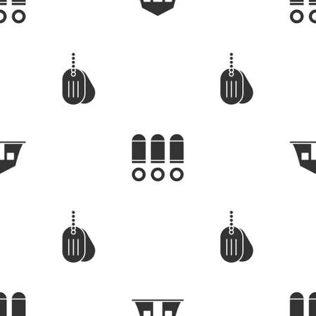 Set Military barracks, Bullet and dog tag on seamless pattern. Vectorのイラスト素材