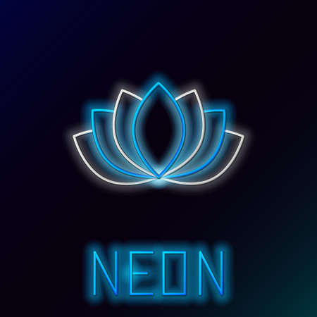 Glowing neon line Lotus flower icon isolated on black background. Colorful outline concept. Vectorのイラスト素材