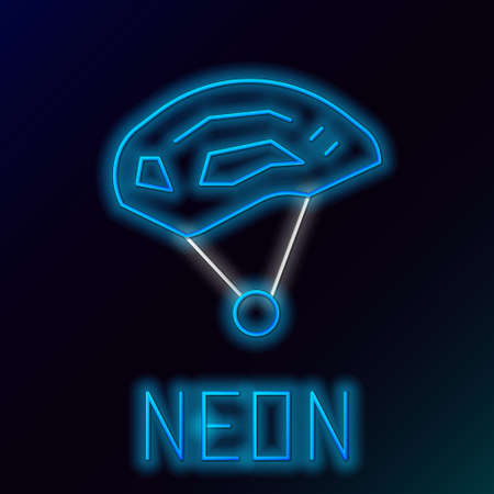Glowing neon line Bicycle helmet icon isolated on black background. Extreme sport. Sport equipment. Colorful outline concept. Vectorのイラスト素材