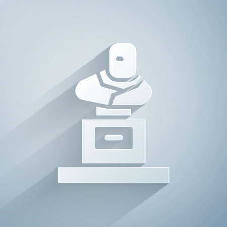Paper cut Grave with tombstone icon isolated on grey background. Paper art style. Vectorのイラスト素材