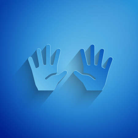 Paper cut Medical rubber gloves icon isolated on blue background. Protective rubber gloves. Paper art style. Vectorのイラスト素材