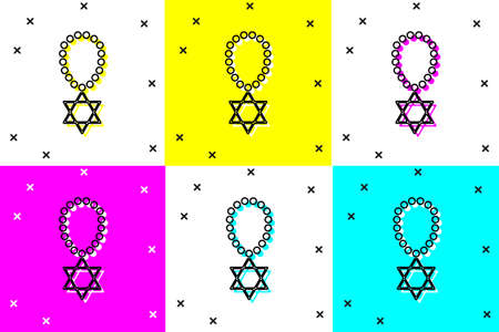 Set Star of David necklace on chain icon isolated on color background. Jewish religion symbol. Symbol of Israel. Jewellery and accessory. Vectorのイラスト素材