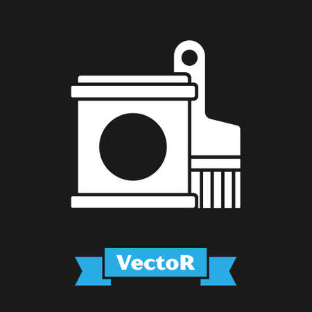 White Paint bucket and brush icon isolated on black background. Vectorのイラスト素材