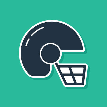 Blue American football helmet icon isolated on green background. Vectorのイラスト素材