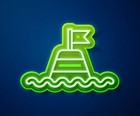 Glowing neon line Floating buoy on the sea icon isolated on blue background. Vectorのイラスト素材