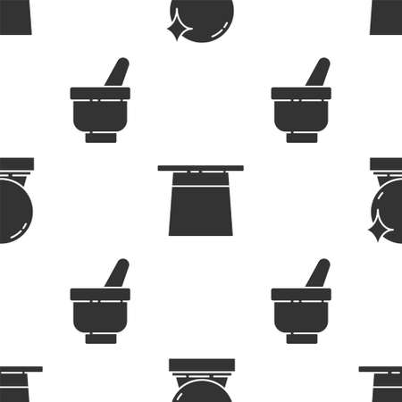 Set Magic ball, Magician hat and Magic mortar and pestle on seamless pattern. Vectorのイラスト素材