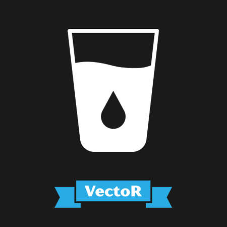 White Glass with water icon isolated on black background. Soda glass. Vectorのイラスト素材