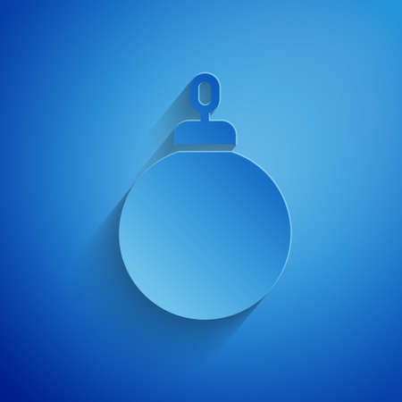 Paper cut Christmas ball icon isolated on blue background. Merry Christmas and Happy New Year. Paper art style. Vectorのイラスト素材