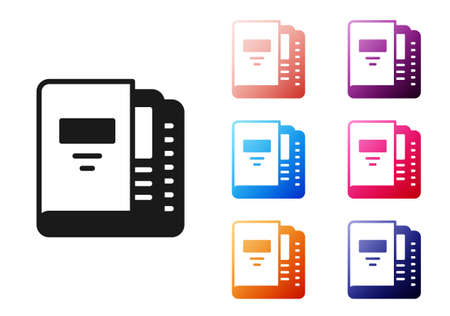 Black Office folders with papers and documents icon isolated on white background. Office binders. Archives folder sign. Set icons colorful. Vectorのイラスト素材