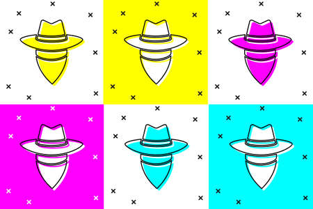 Set Cowboy icon isolated on color background. Vectorのイラスト素材