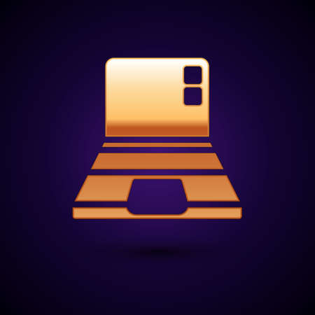 Gold Laptop icon isolated on black background. Computer notebook with empty screen sign. Vectorのイラスト素材