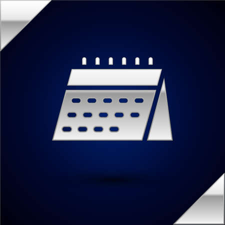 Silver Calendar icon isolated on dark blue background. Event reminder symbol. Vectorのイラスト素材