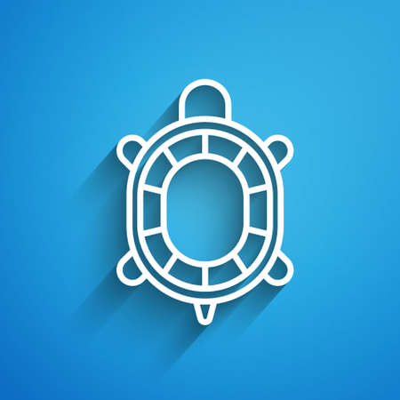White line Turtle icon isolated on blue background. Long shadow. Vectorのイラスト素材