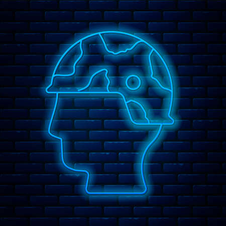 Glowing neon line Army soldier icon isolated on brick wall background. Vectorのイラスト素材