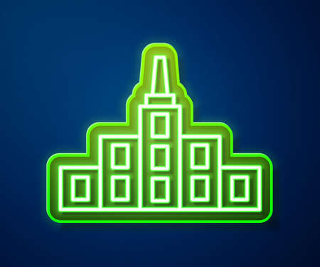 Glowing neon line City landscape icon isolated on blue background. Metropolis architecture panoramic landscape. Vectorのイラスト素材