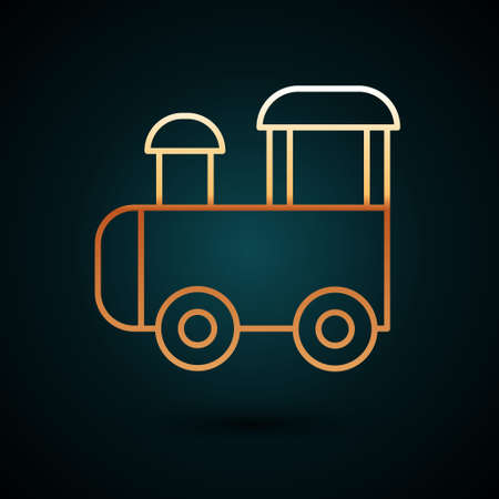 Gold line Toy train icon isolated on dark blue background. Vectorのイラスト素材