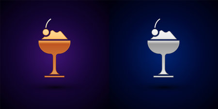 Gold and silver Ice cream in the bowl icon isolated on black background. Sweet symbol. Vectorのイラスト素材