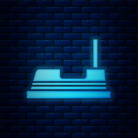 Glowing neon Bumper car icon isolated on brick wall background. Amusement park. Childrens entertainment playground, recreation park. Vectorのイラスト素材