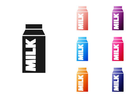 Black Paper package for milk icon isolated on white background. Milk packet sign. Set icons colorful. Vectorのイラスト素材