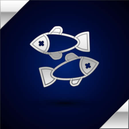 Silver Dead fish icon isolated on dark blue background. Vectorのイラスト素材