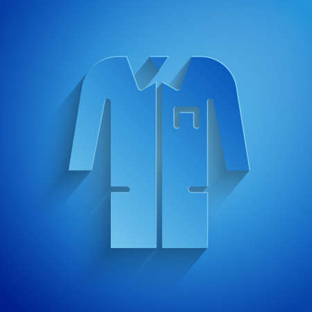 Paper cut Laboratory uniform icon isolated on blue background. Gown for pharmaceutical research workers. Medical employee equipment. Paper art style. Vectorのイラスト素材