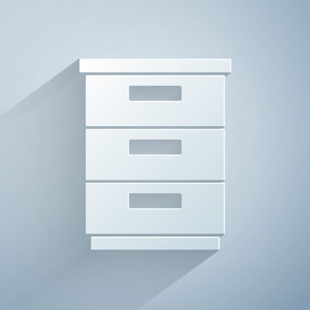 Paper cut Furniture nightstand icon isolated on grey background. Paper art style. Vectorのイラスト素材