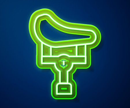 Glowing neon line Bicycle seat icon isolated on blue background. Bicycle saddle. Vectorのイラスト素材
