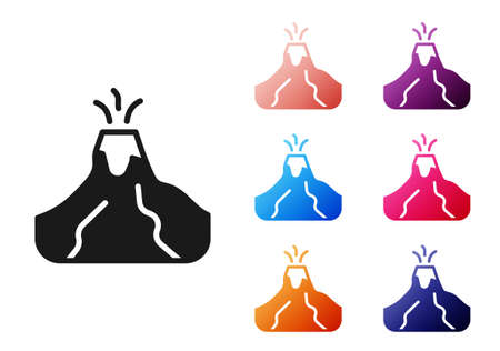 Black Volcano eruption with lava icon isolated on white background. Set icons colorful. Vectorのイラスト素材
