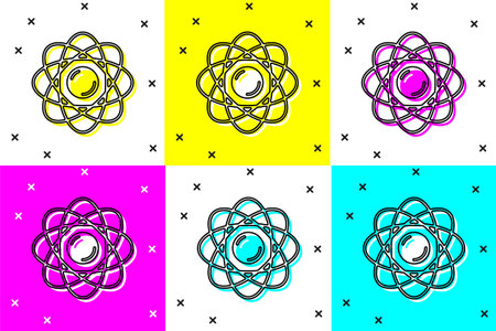 Set Atom icon isolated on color background. Symbol of science, education, nuclear physics,...