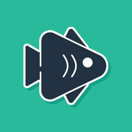 Blue Fish icon isolated on green background. Vectorのイラスト素材
