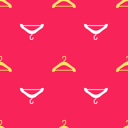 Yellow Hanger wardrobe icon isolated seamless pattern on red background. Cloakroom icon. Clothes service symbol. Laundry hanger sign. Vectorのイラスト素材