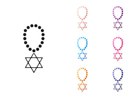 Black Star of David necklace on chain icon isolated on white background. Jewish religion symbol. Symbol of Israel. Jewellery and accessory. Set icons colorful. Vectorのイラスト素材