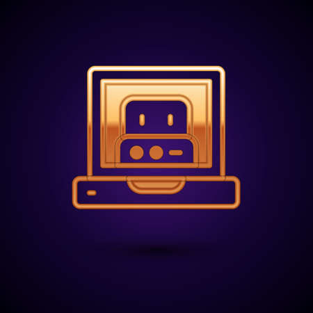 Gold Creating robot icon isolated on black background. Artificial intelligence, machine learning, cloud computing. Vectorのイラスト素材