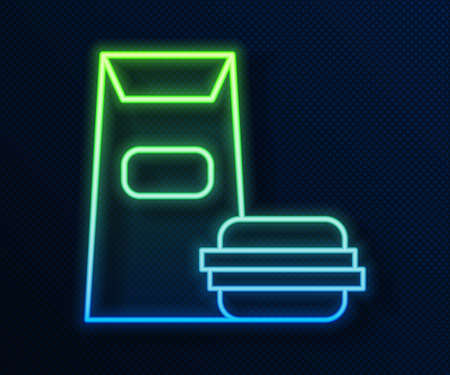 Glowing neon line Burger icon isolated on blue background. Hamburger icon. Cheeseburger sign. Fast food menu. Vectorのイラスト素材