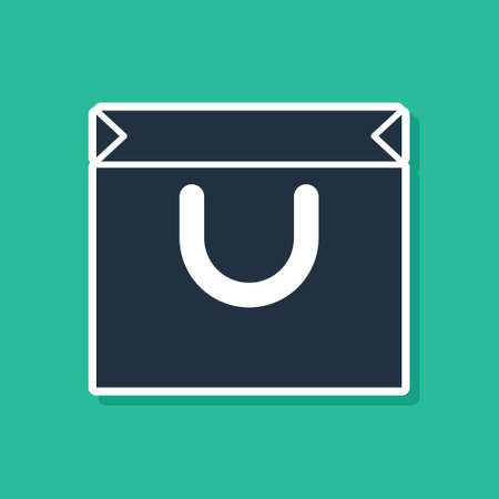 Blue Shopping bag icon isolated on green background. Shopping bag shop love like heart icon. Valentines day symbol. Vectorのイラスト素材