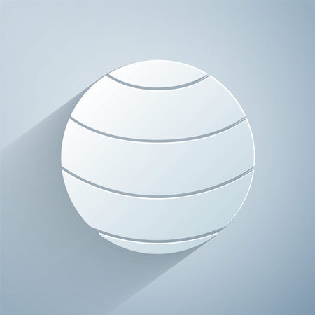 Paper cut Fitness ball icon isolated on grey background. Gym ball. Paper art style. Vectorのイラスト素材