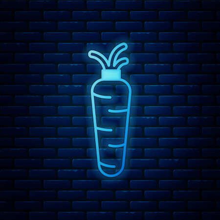 Glowing neon Carrot icon isolated on brick wall background. Vectorのイラスト素材