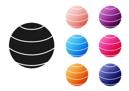 Black Fitness ball icon isolated on white background. Gym ball. Set icons colorful. Vectorのイラスト素材