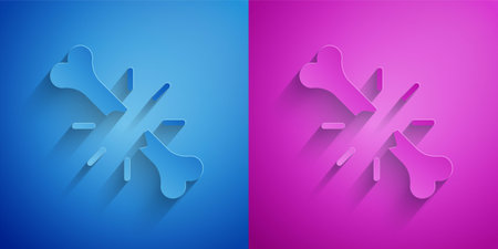 Paper cut Human broken bone icon isolated on blue and purple background. Paper art style. Vectorのイラスト素材